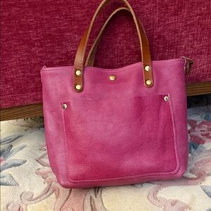 Pink Leather Tote Bag